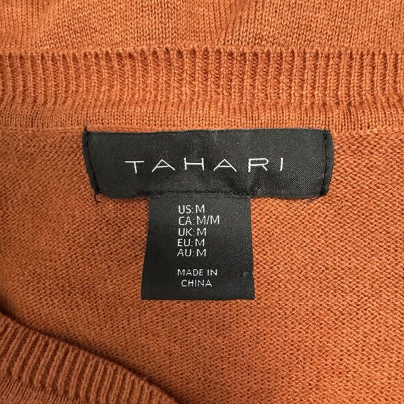Tahari Sweater M Soft Knit Brown Buttons Pumpkin Spice Orange Cotton Boat Neck - Picture 6 of 8